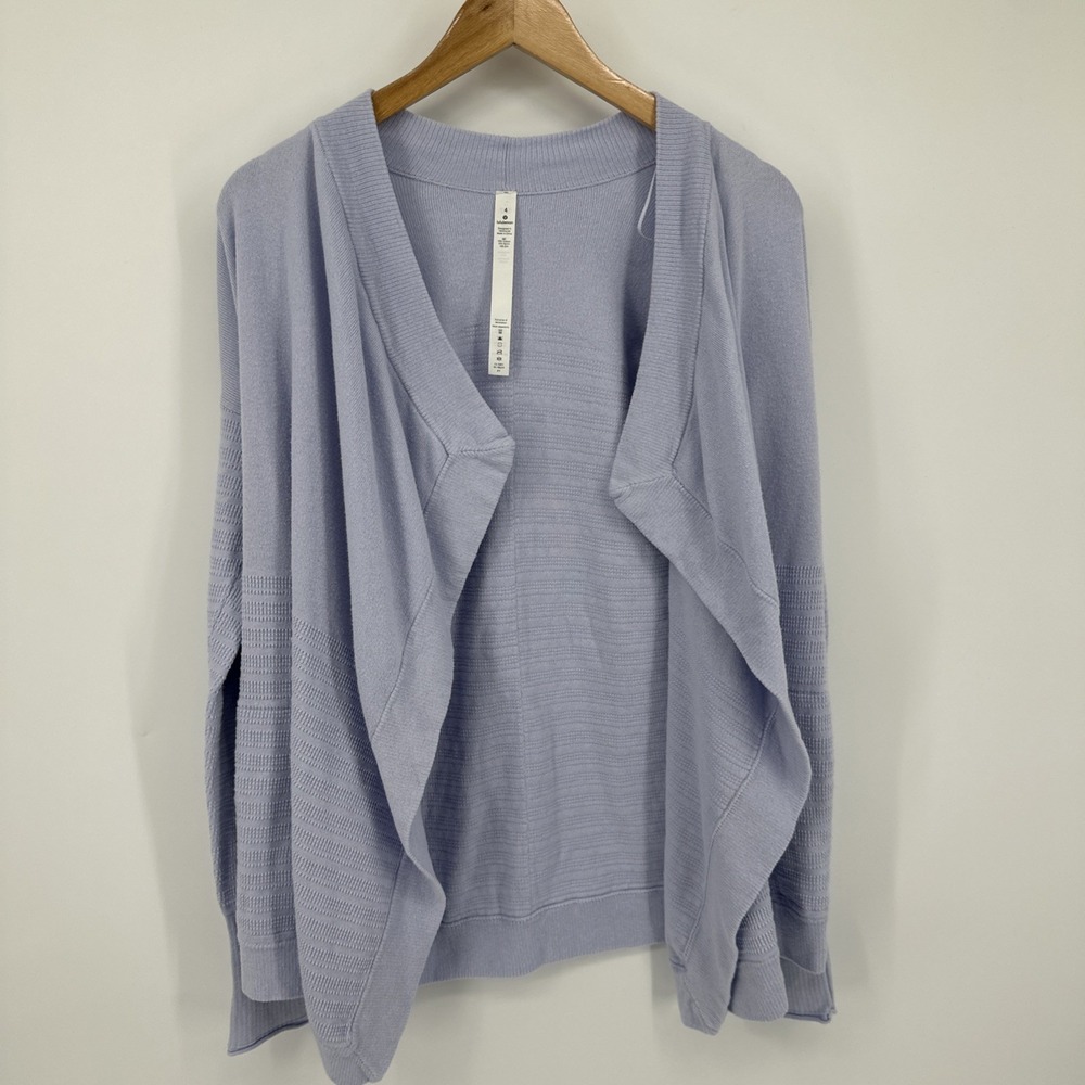Lululemon Blue Open Knit Cardigan Long Sleeve Sweater Shawl Wrap Size 4 CrispAir